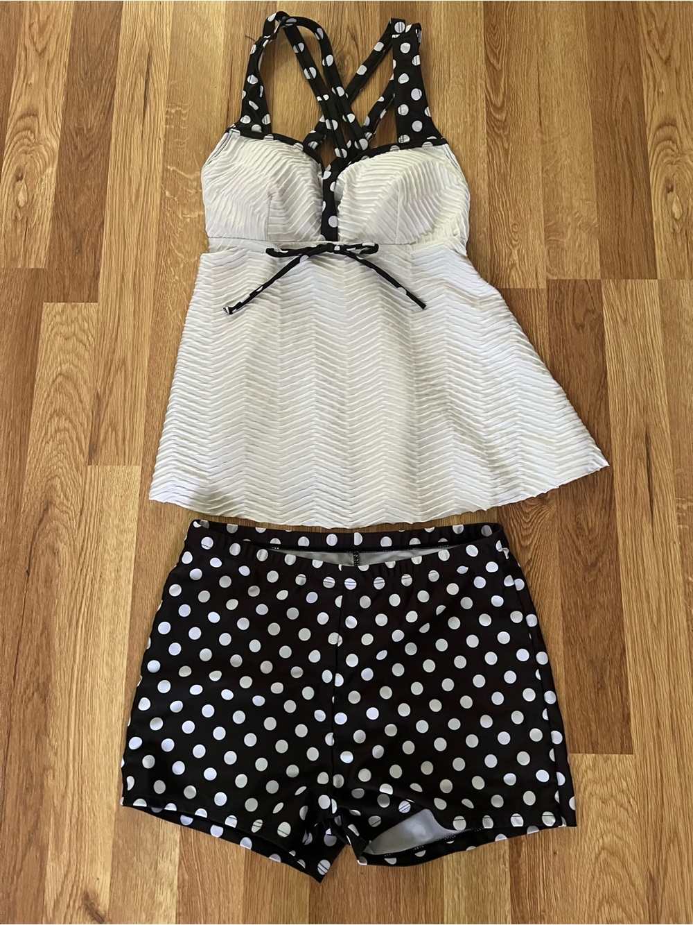 Black & White Polka Dot Two-Piece Tankini Set
